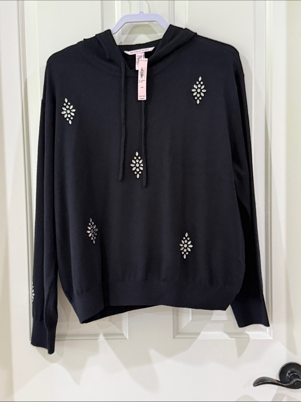 Victoria's Secret Black Hooded Sweater with Crystal Accents